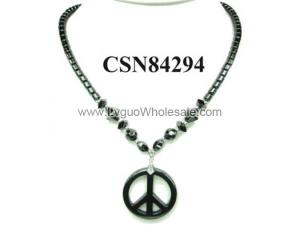 Hematite Peace Pendant Beads Stone Chain Choker Fashion Women Necklace